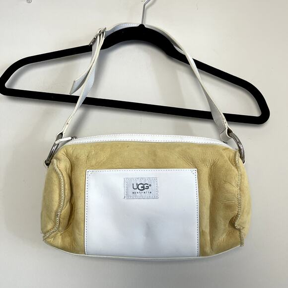 Ugg Australia Shearling Suede Shoulder Bag Yellow White Trim Y2K - Picture 1 of 8